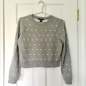 VINTAGE Pearl Embellished Grey Sweatshirt Size S